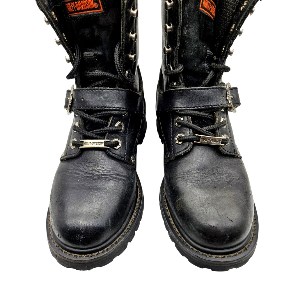 Harley-Davidson Women's Sz 7.5 Black Leather Faded Glory Biker Boots 81003 - Picture 4 of 16